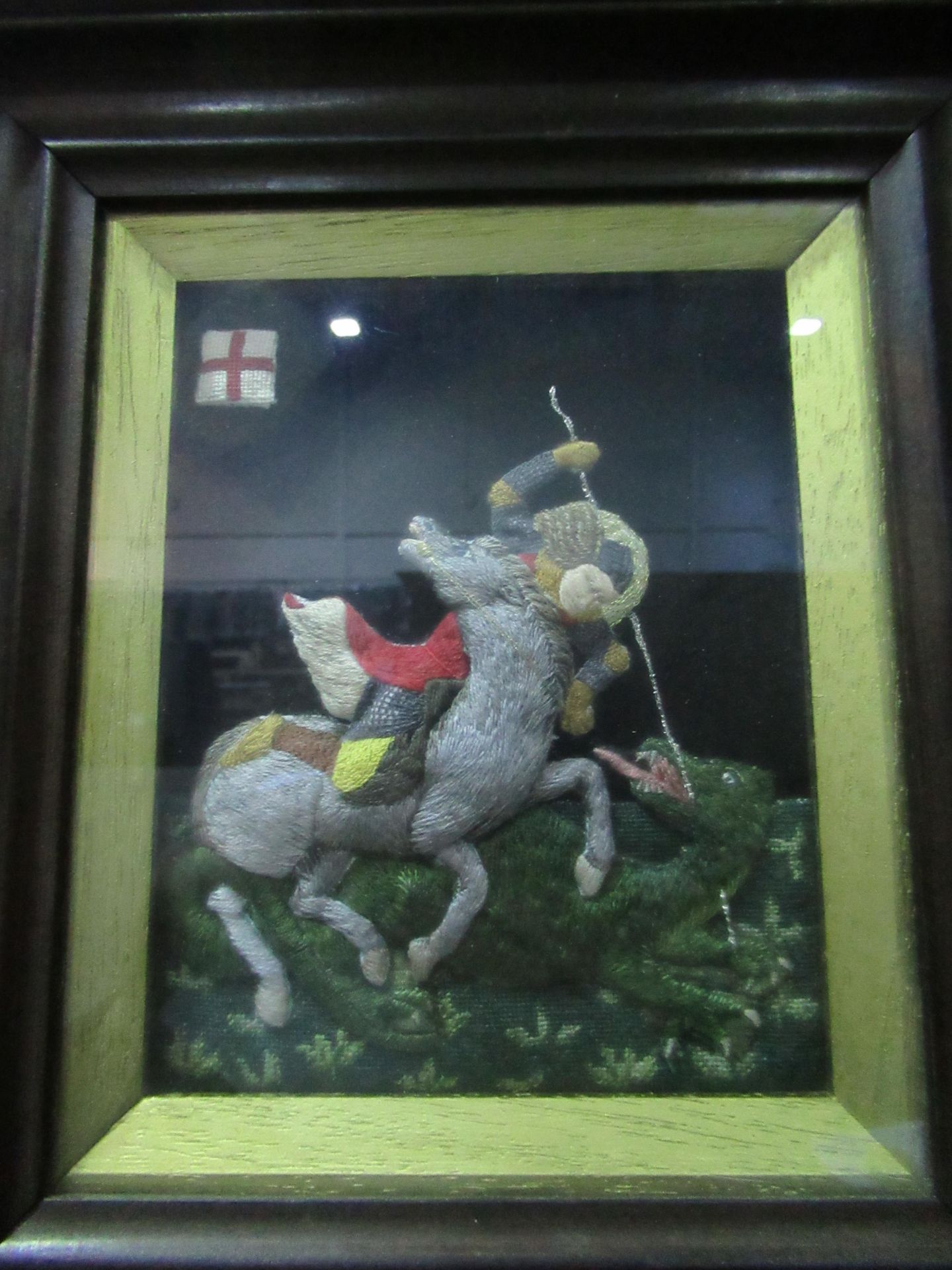 Stumpwork of 'St George Slaying the Dragon' by K. Hyslop (1992) (12 x 15cm) - Image 2 of 2