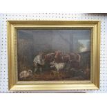 Oil on Board of Stable Animals by Unknown Artist in Frame (40cm x 28cm)