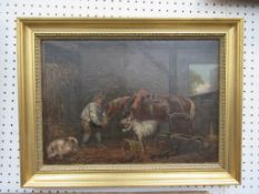 Oil on Board of Stable Animals by Unknown Artist in Frame (40cm x 28cm)