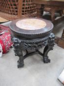 Heavily Carved Oriental Plant Stand with inset marble top