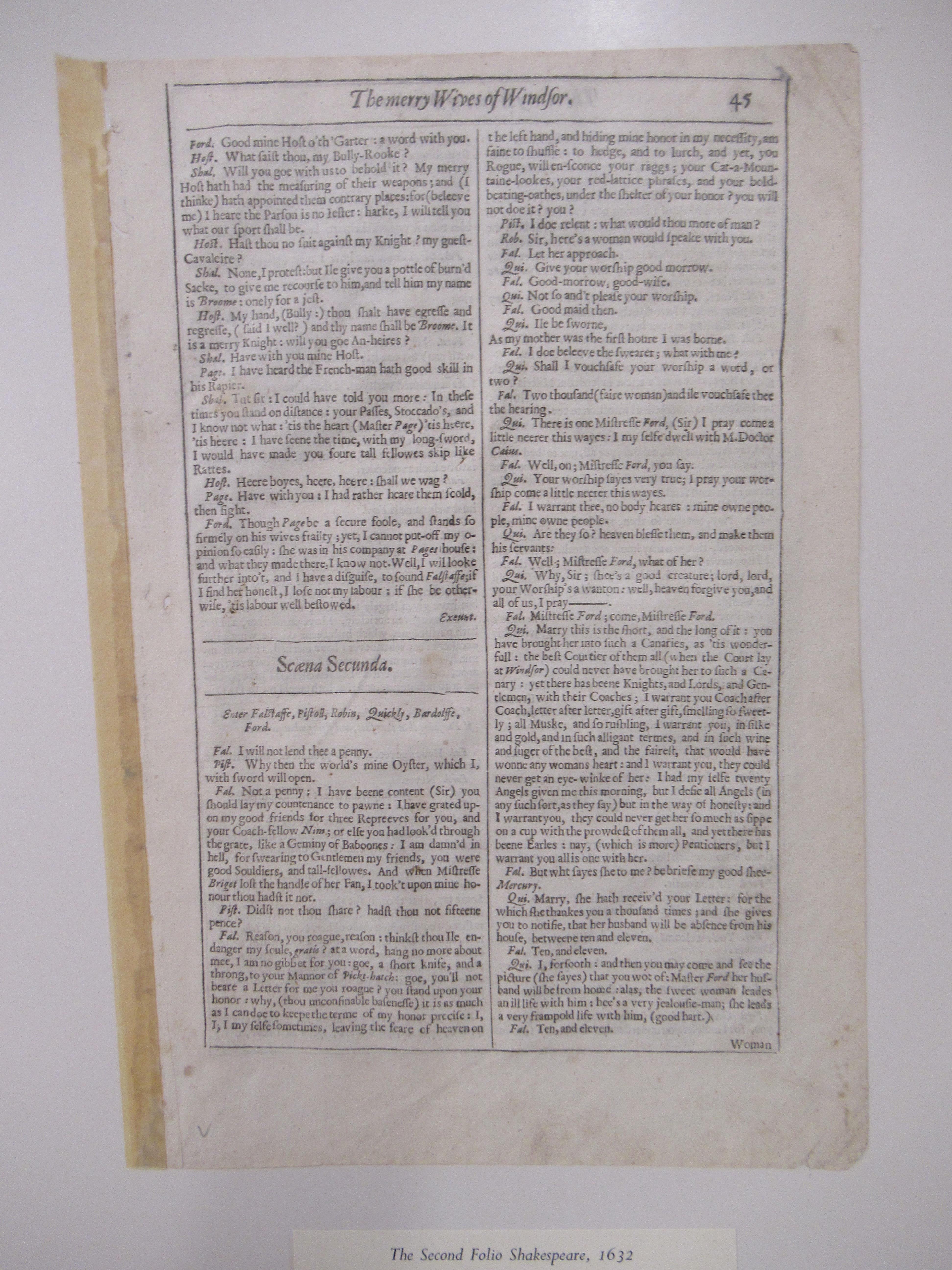 Shakespeare's 2nd Folio. A Single Page 'The Merry Wives of Windsor' Mounted - Image 7 of 9