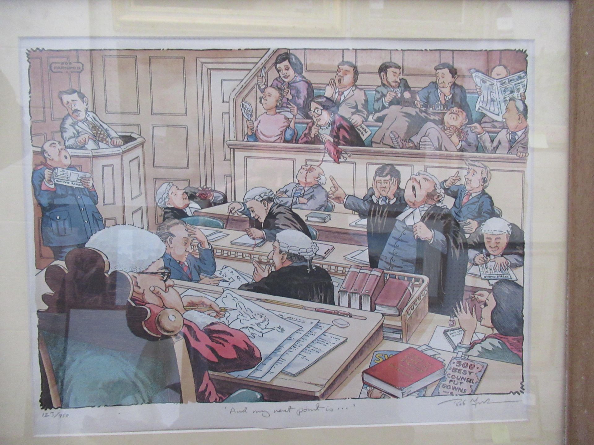 Three Bob Farndon Comedic Court Room Prints (33cm x 42cm) - Image 3 of 4