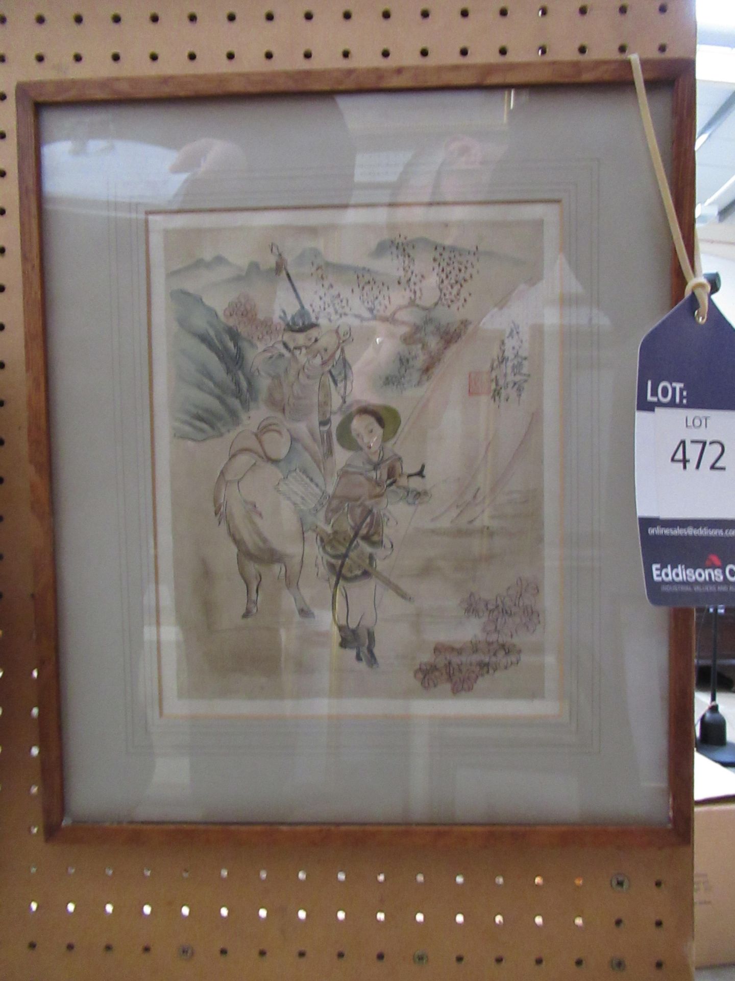 Water Colour on Silk of Maiden Dismounting her Horse Signed (23cm x 18cm)