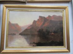 Oil on Canvas of Cottage by Lake and Mountains signed BOEL 1917(47cm x 72.5cm)