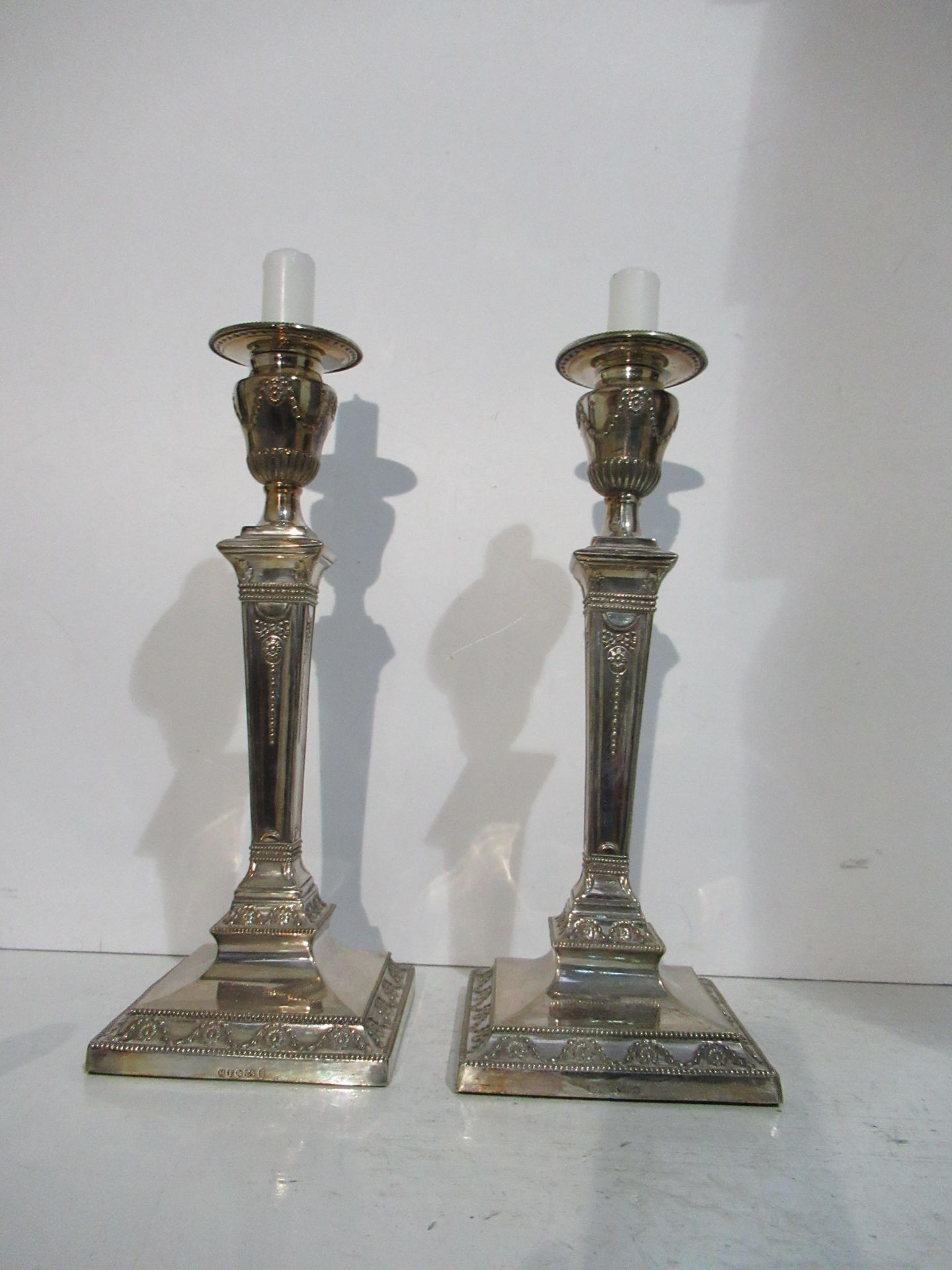 Pair of Art Deco Silver Plated Candlesticks stamped H.E & Co