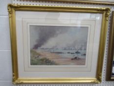 'Dunkirk' Water Colour signed Frank W Wood in Frame behind Glass (36cm x 26cm)