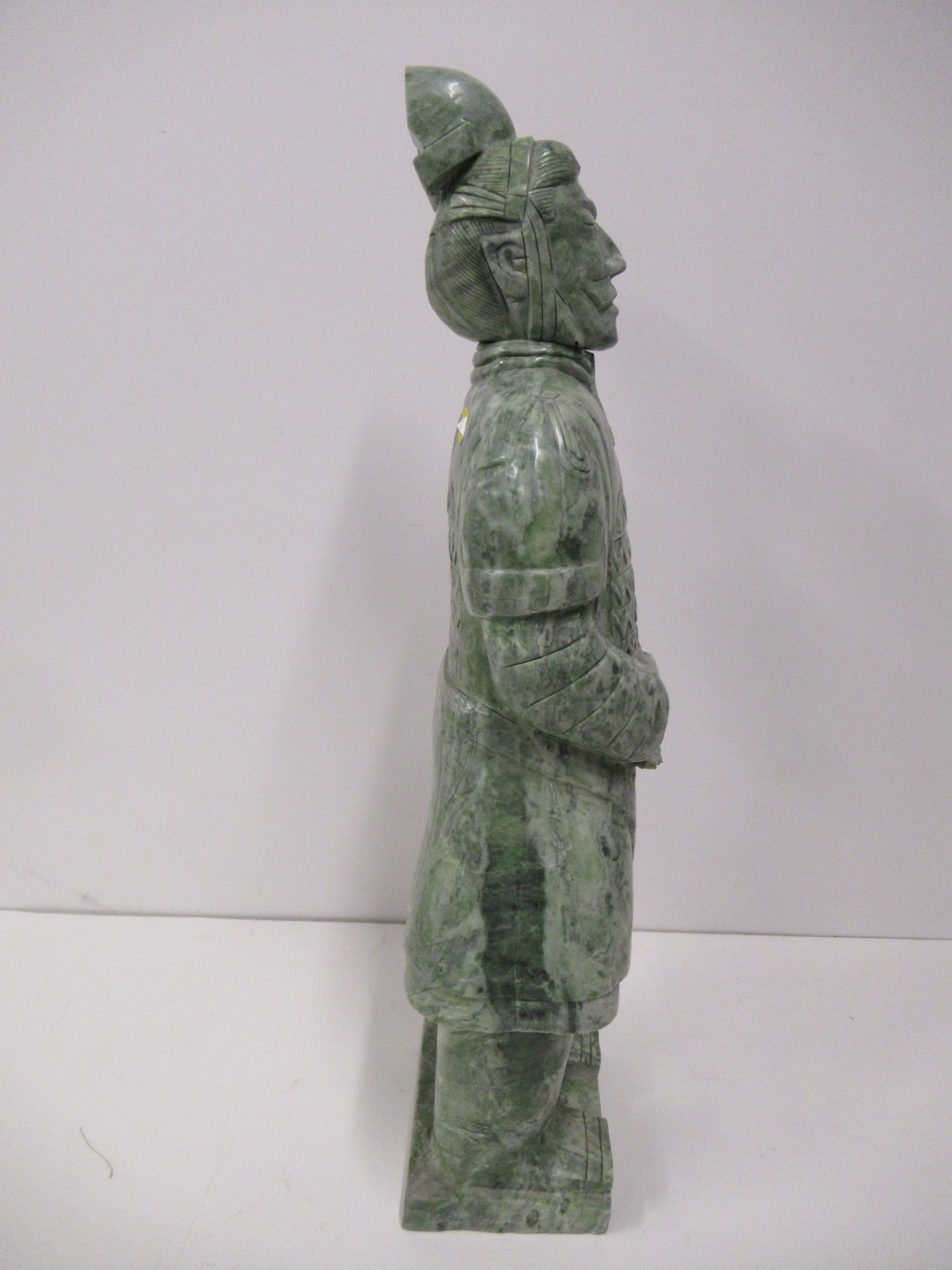 A Large, Heavy 'Jade Green' Stone figure of a Chinese Warrior (75cm tall) Approx.37Kg - Image 2 of 8