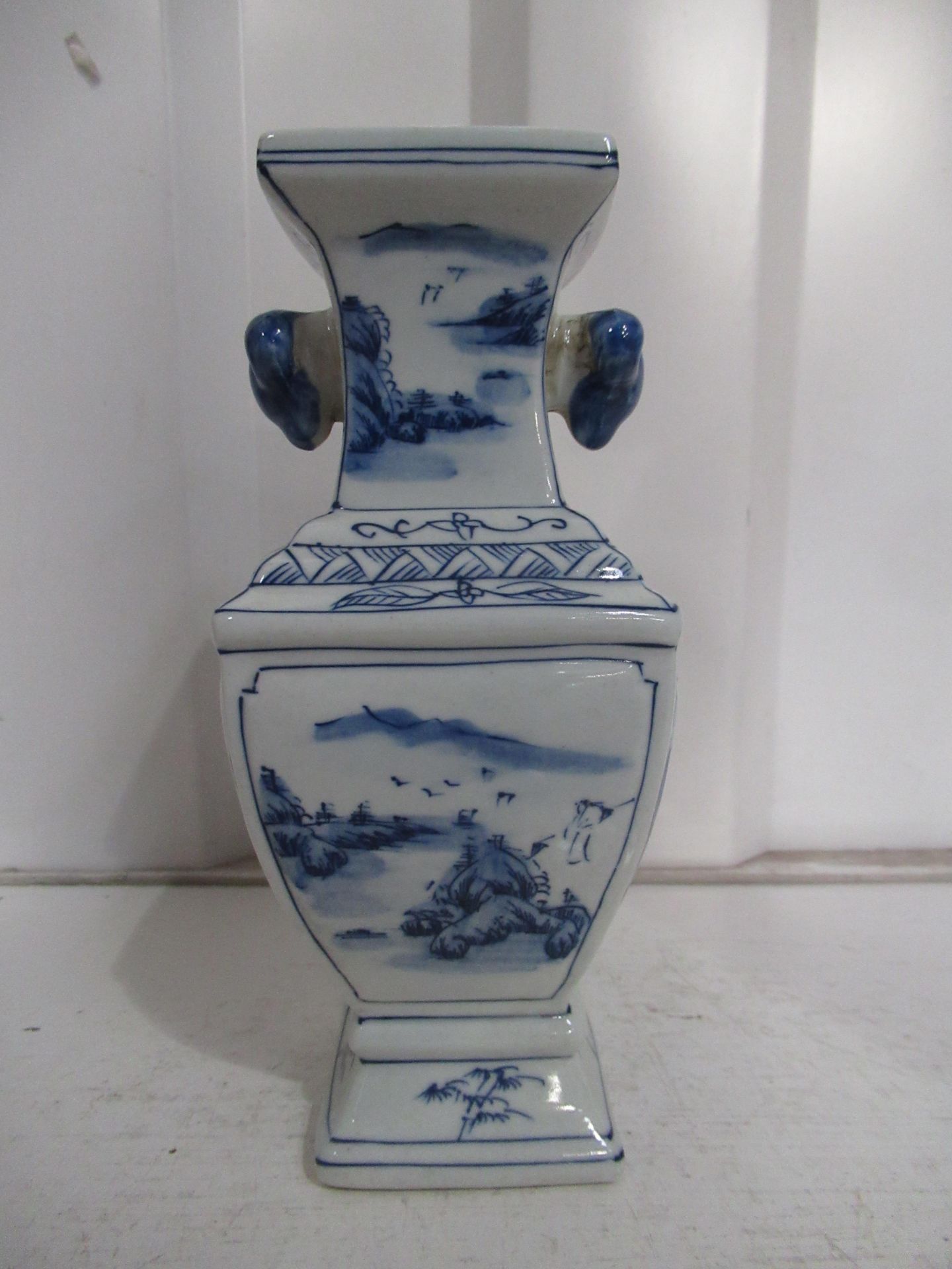 Blue & White Vase with Painted Chinese Scene, Six Character 'Tongzhi' mark to base but may be 'Late - Image 3 of 6