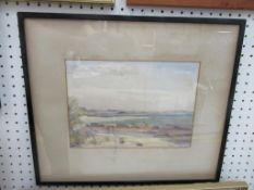 Water Colour of Coastline signed A. Marquis in Frame (25cm x 18cm)