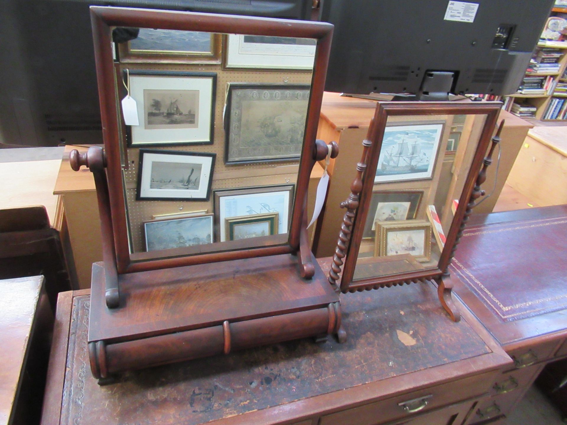 Dressing Table Swivel Mirror (Damaged Foot) and another Barley Twist Mirror