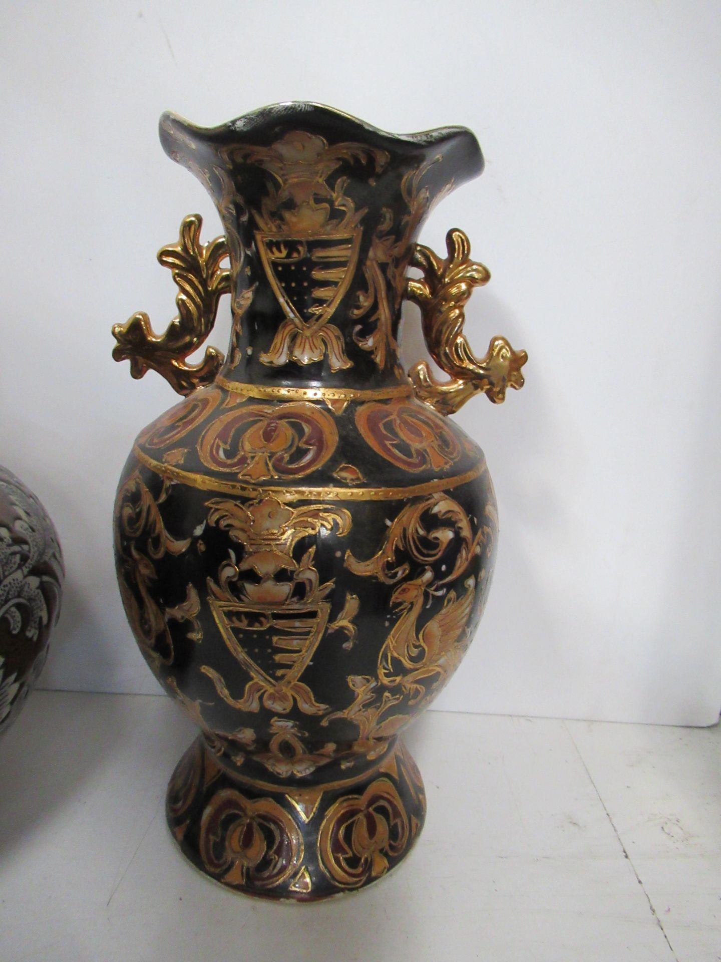 Two Chinese Black and Orange Vases together with two Urns (27cm vase/23cm urns) - Image 2 of 15