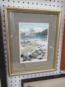 Water Colour of Lake signed Jim Ridout in Frame (12cm x 17cm)