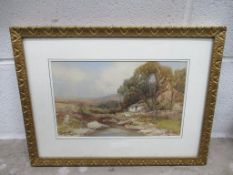 Water Colour of River and Cottage Signed Harry Sticks (17cm x 27cm)