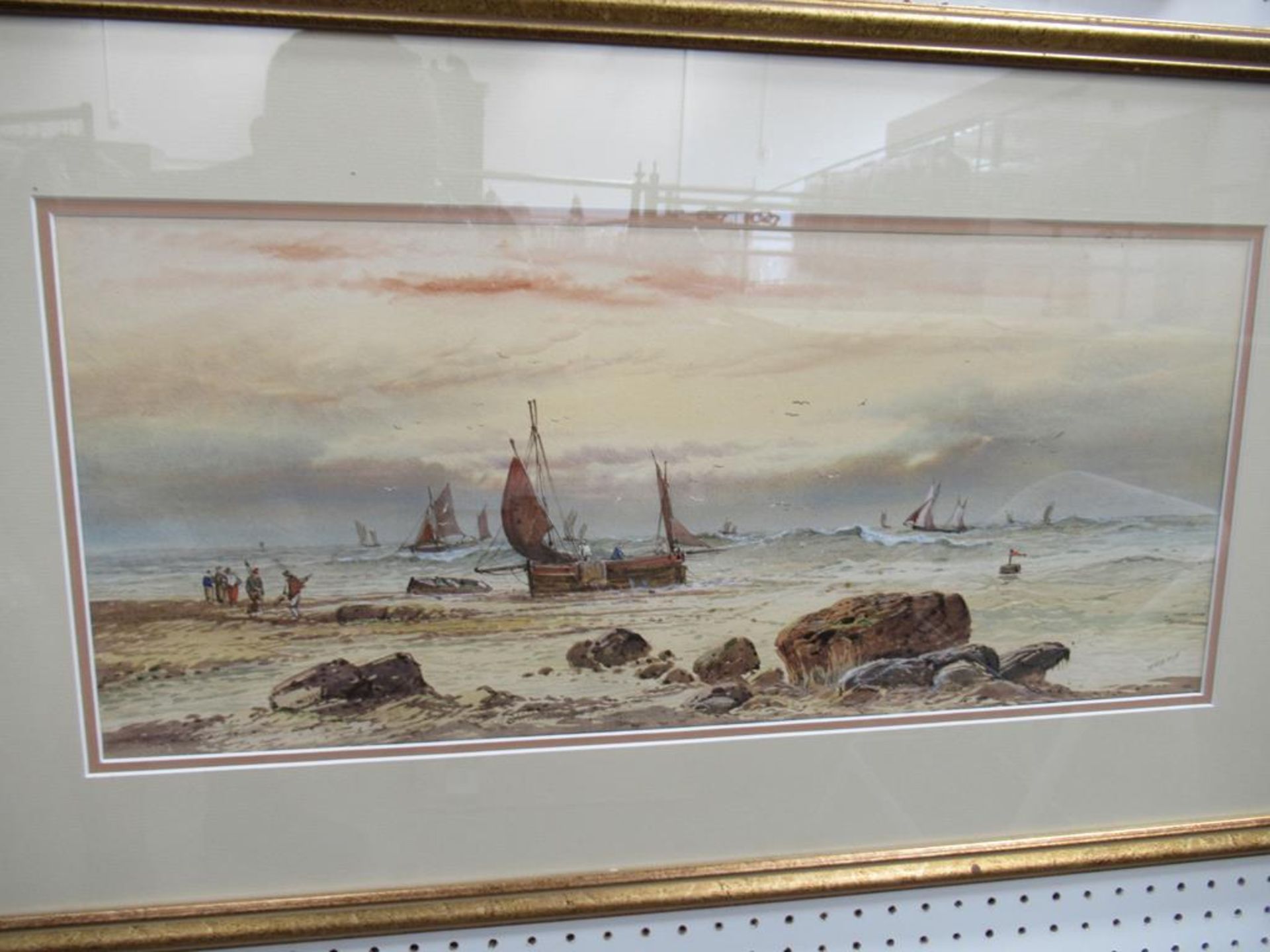 Water Colour of Fisherman Sea fishing Signed W.Heart in Frame (54cm x 23cm) - Image 2 of 3