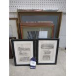 8 x Industrial Themed Prints in Frames (largest 36cm x28cm)