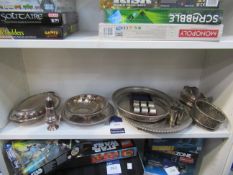 Shelf of Plated tableware including Salver, Napkin rings etc