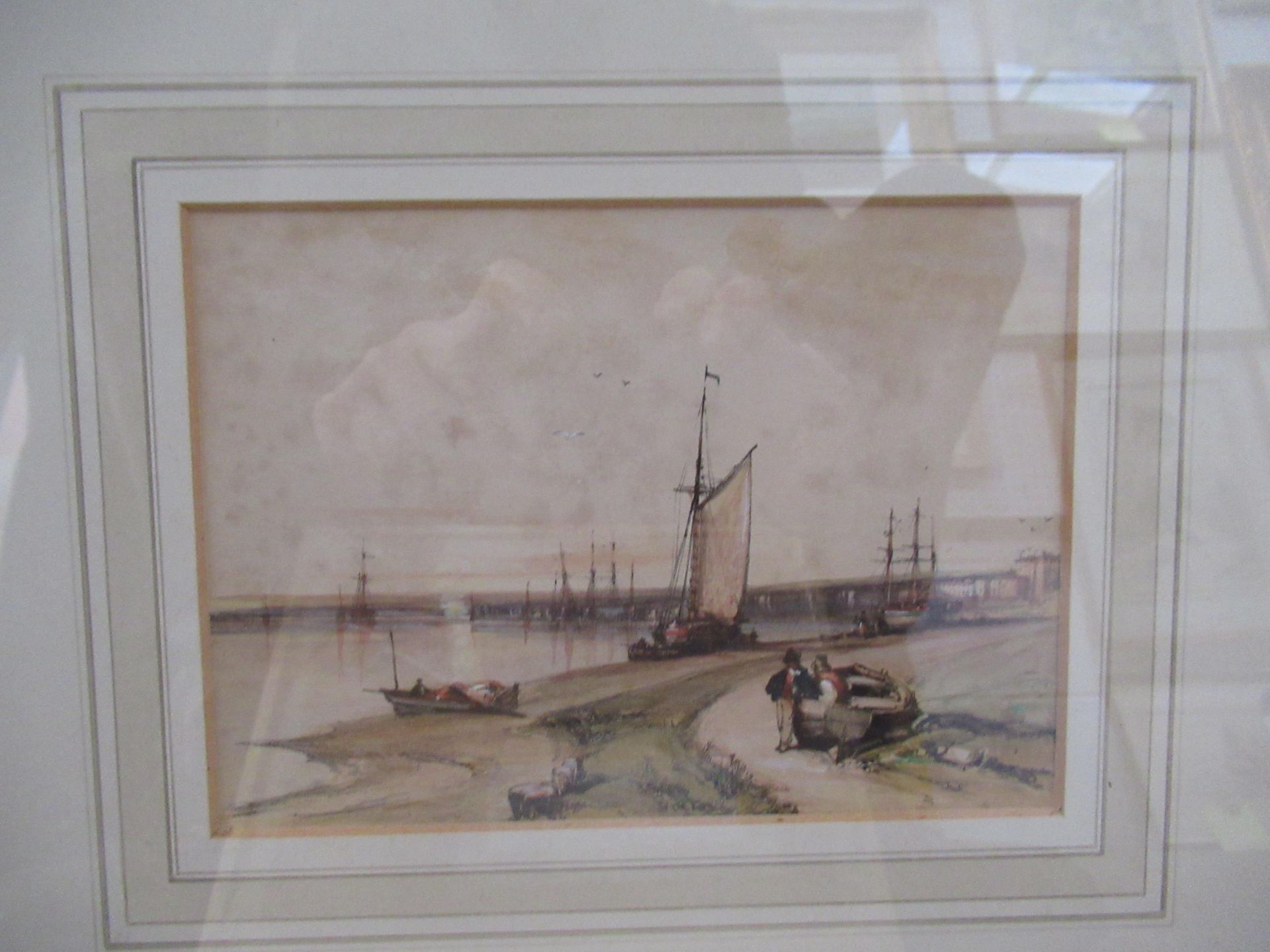 Four Framed Pieces of Art Depicting Field Workers, Coast Scene, Dinner Party Scene etc (Largest 26cm - Image 4 of 5