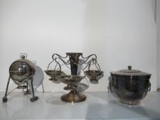 Plated Epergne, Egg Coddler and Ice Bucket