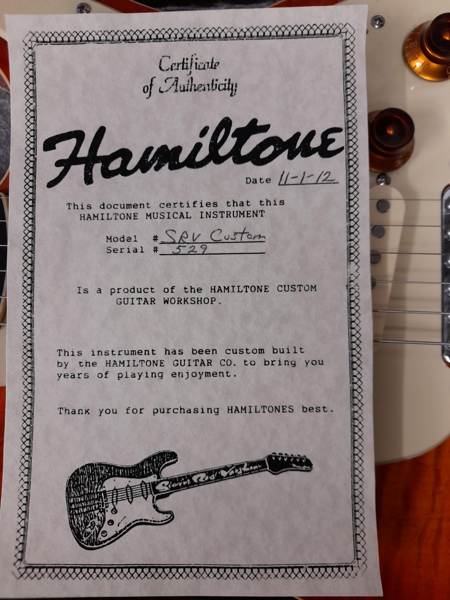 Hamiltone Stevie Ray Vaughan Custom Electric Guita - Image 10 of 11