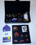 Assortment of Badges & Cufflinks to box, badges to