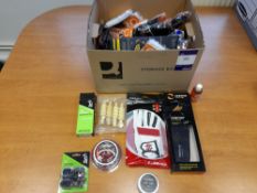 Box to contain Various Cricket Accessories and Sundries including Boot Insoles, Stem Guards, Bales