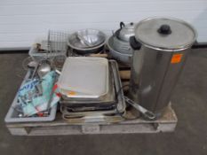 Quantity of Various Cooking Utensils, Oven Trays, Mixing Bowl, Colanders, Pots, Kettle, Hot Water D