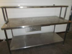 Stainless Steel Two Tier Workstation with Over Shelf and Drawers