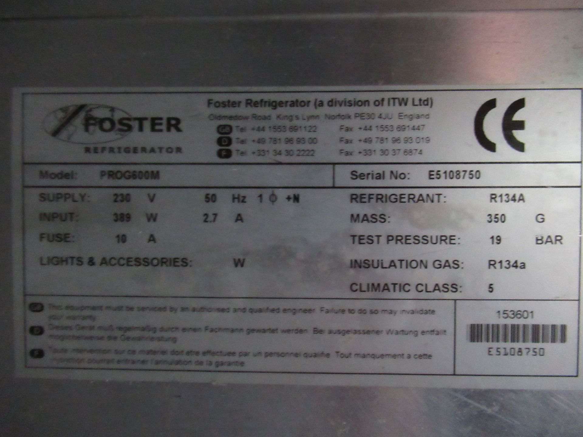 Foster Stainless Steel Door Commercial Fridge Model PROG600M - Image 4 of 4