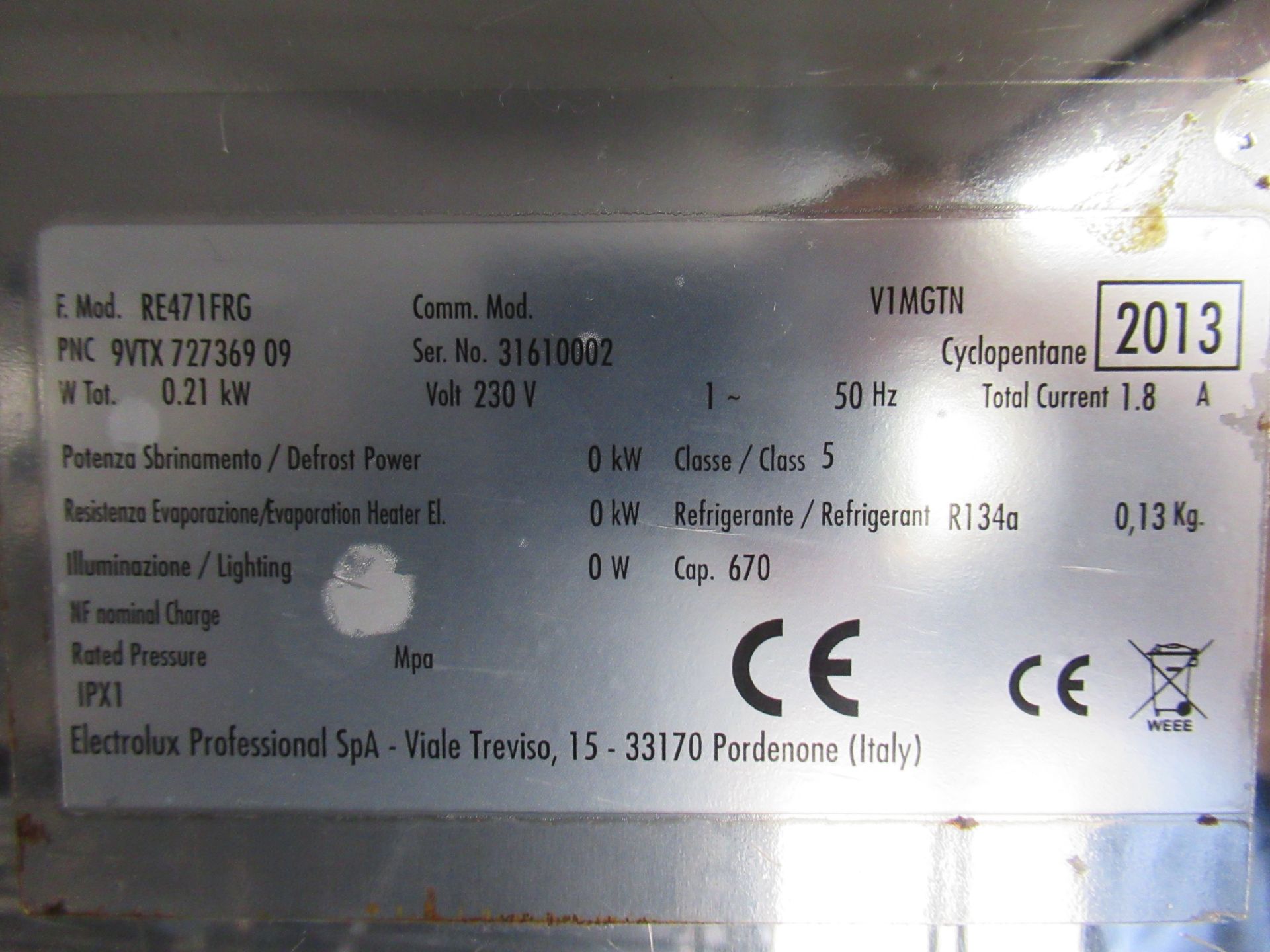 Electrolux Stainless Steel single Door Commercial Fridge, YOM:2013 Model RE471FRG - Image 3 of 5