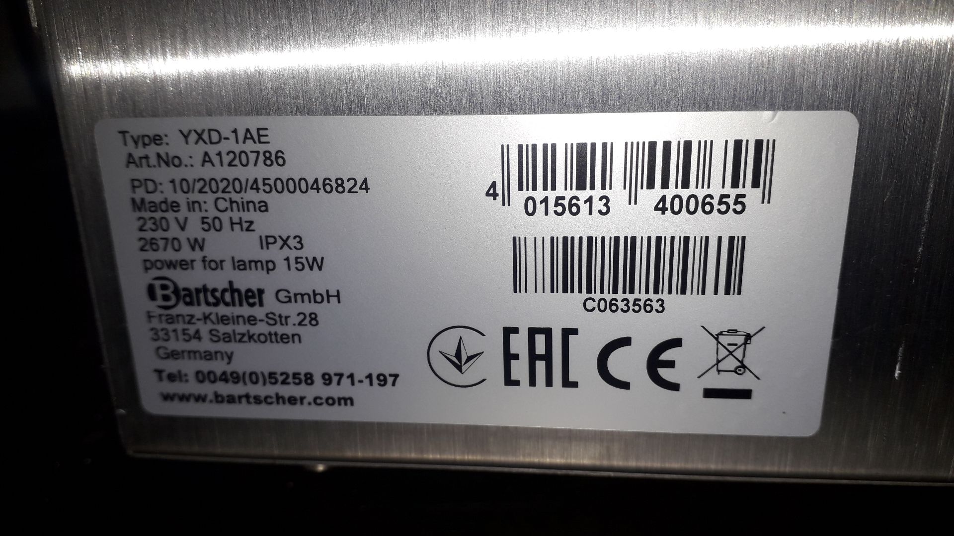 Bartscher YXD-1AE Electric Oven, Serial Number 450 - Image 4 of 4