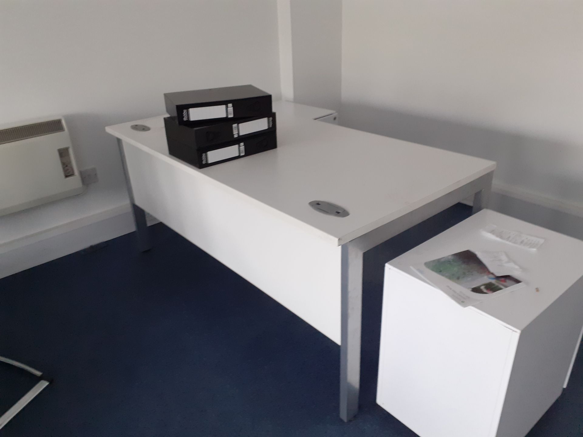 3 White Melamine Desks and Pedestals - On View at 27C Pennygillam Industrial Estate, Pennygillam