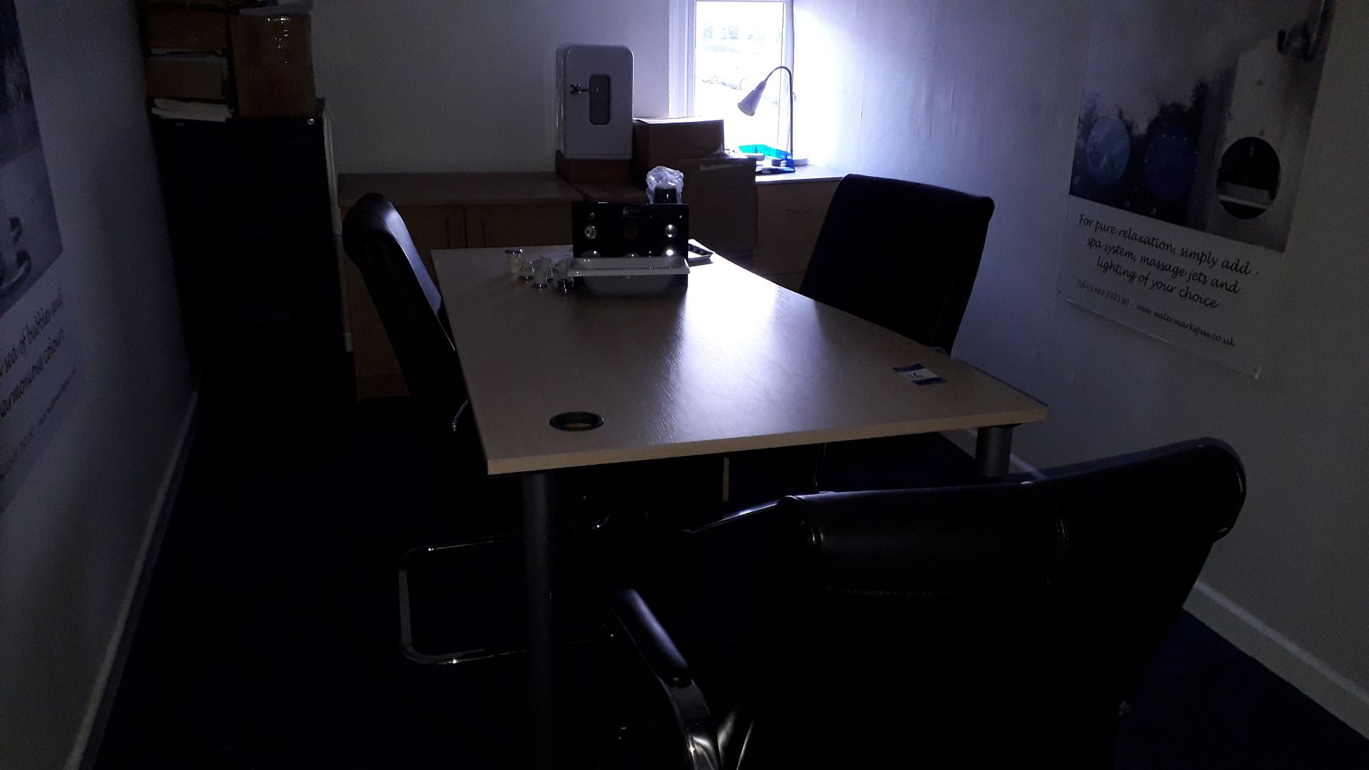 Contents of Board Room to Include Melamine Wave Shape Desk, 3 x Chrome Cantilever Chairs, Bisley - Image 2 of 6