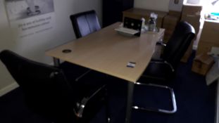 Contents of Board Room to Include Melamine Wave Shape Desk, 3 x Chrome Cantilever Chairs, Bisley