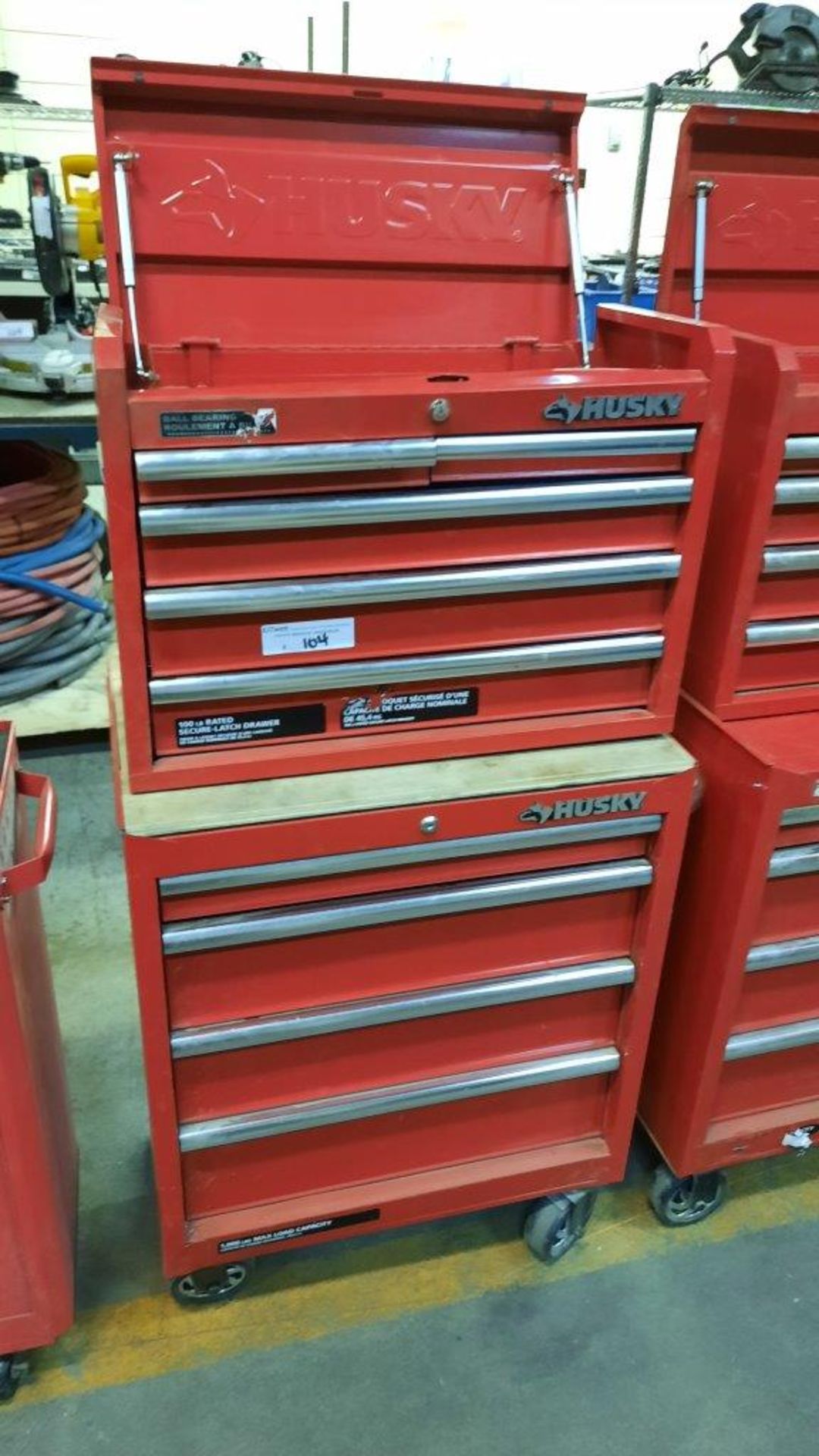 HUSKY Rolling Tool Cabinets, 4-drawer bottom unit & 5-drawer+hinged cover top unit