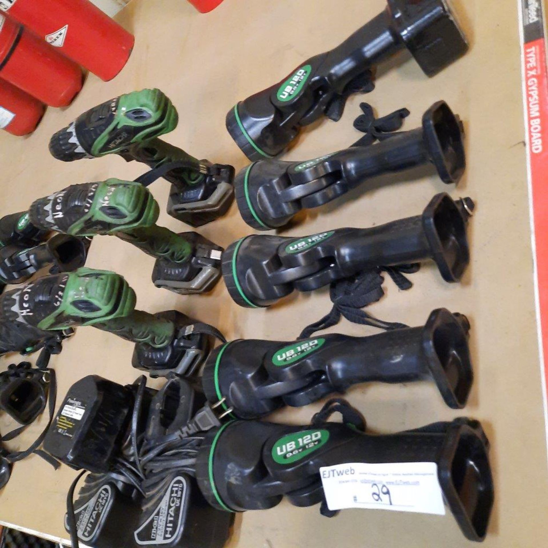 LOT: HITACHI Cordless Tools (3 Drills, 4 Lights, 2 Chargers, 5 Batteries) - Image 2 of 3