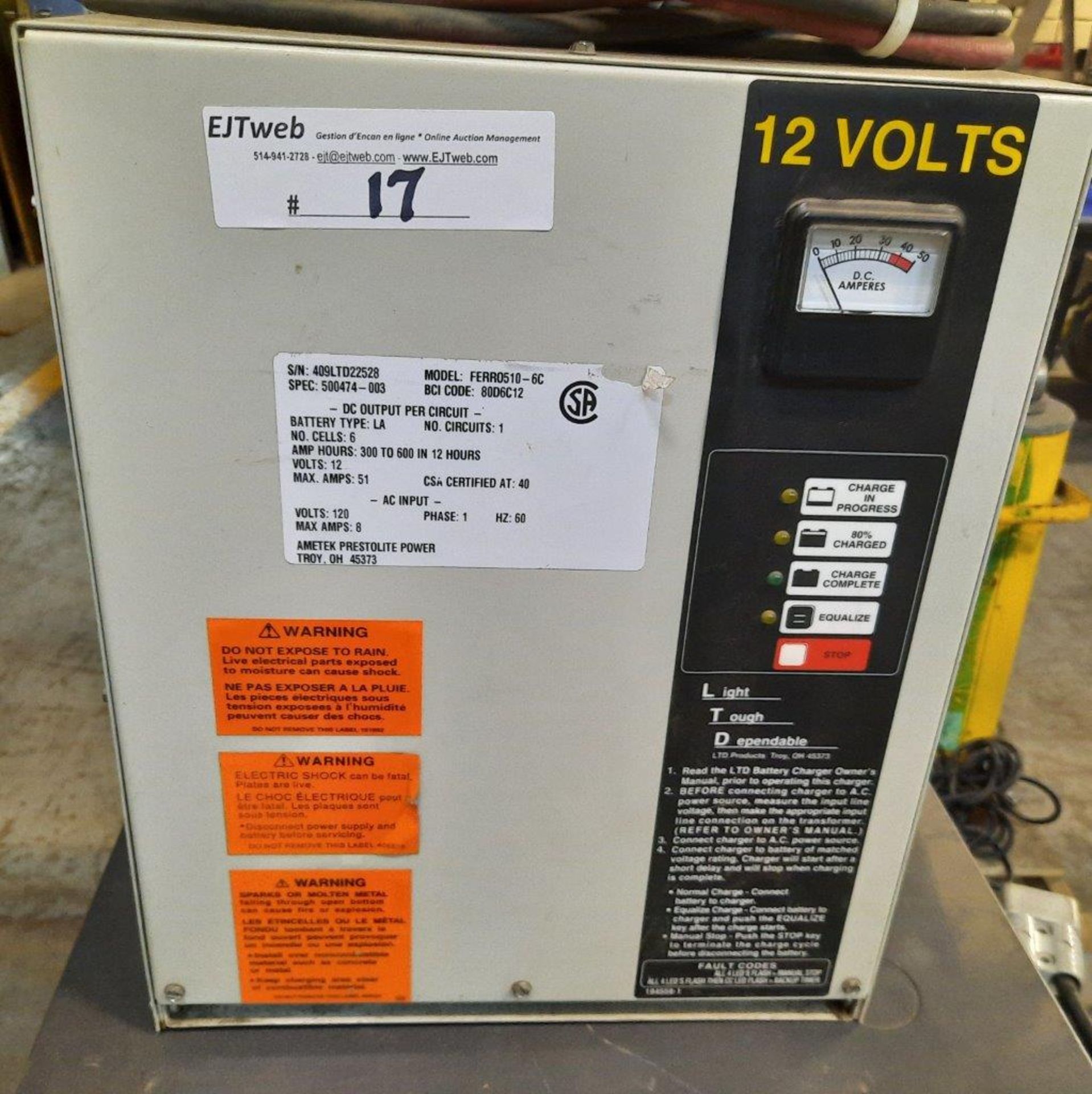 LTD 12V Battery Charger, mod: FERR0510-6C (specs. via photo) - Image 3 of 4