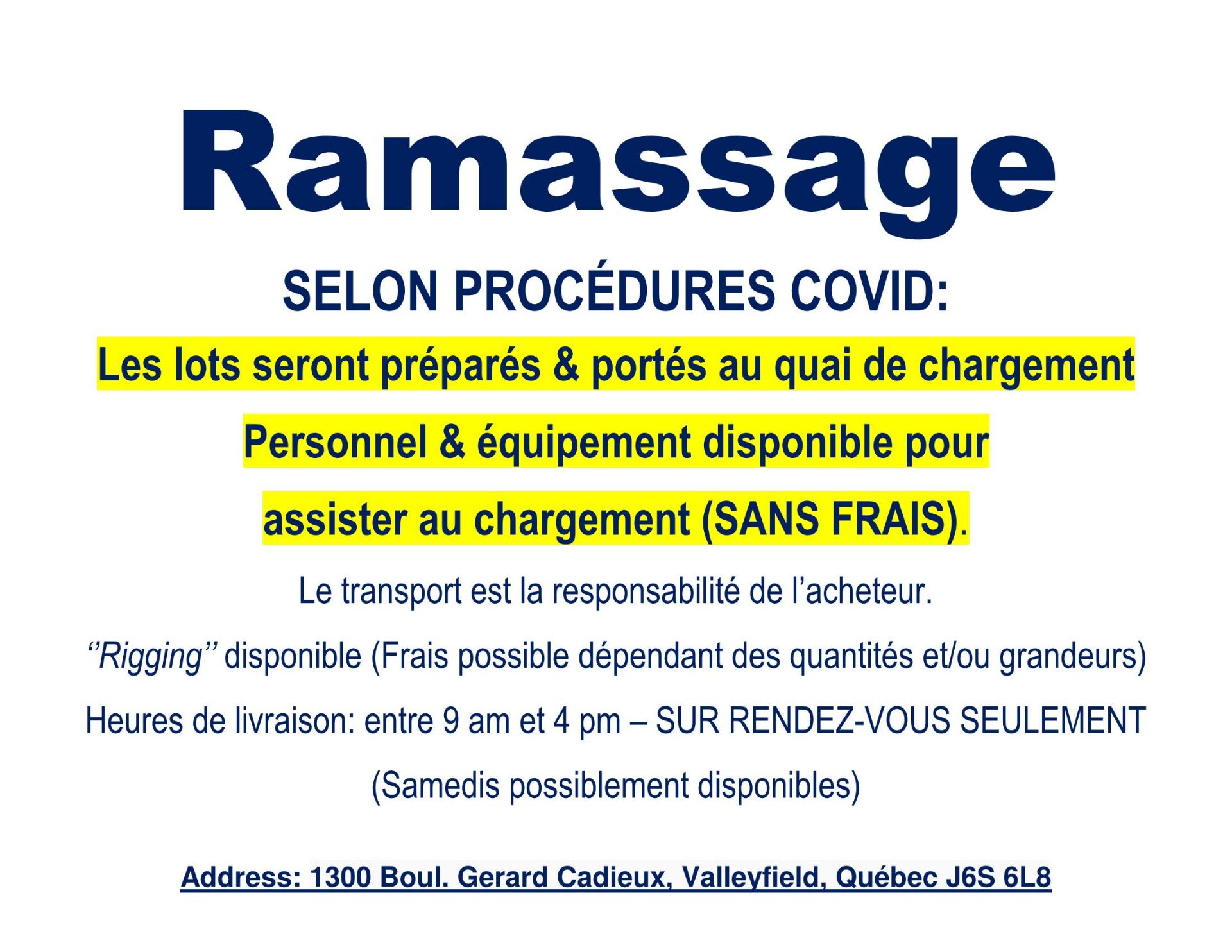 INFORMATION IMPORTANTE POUR RAMASSAGE