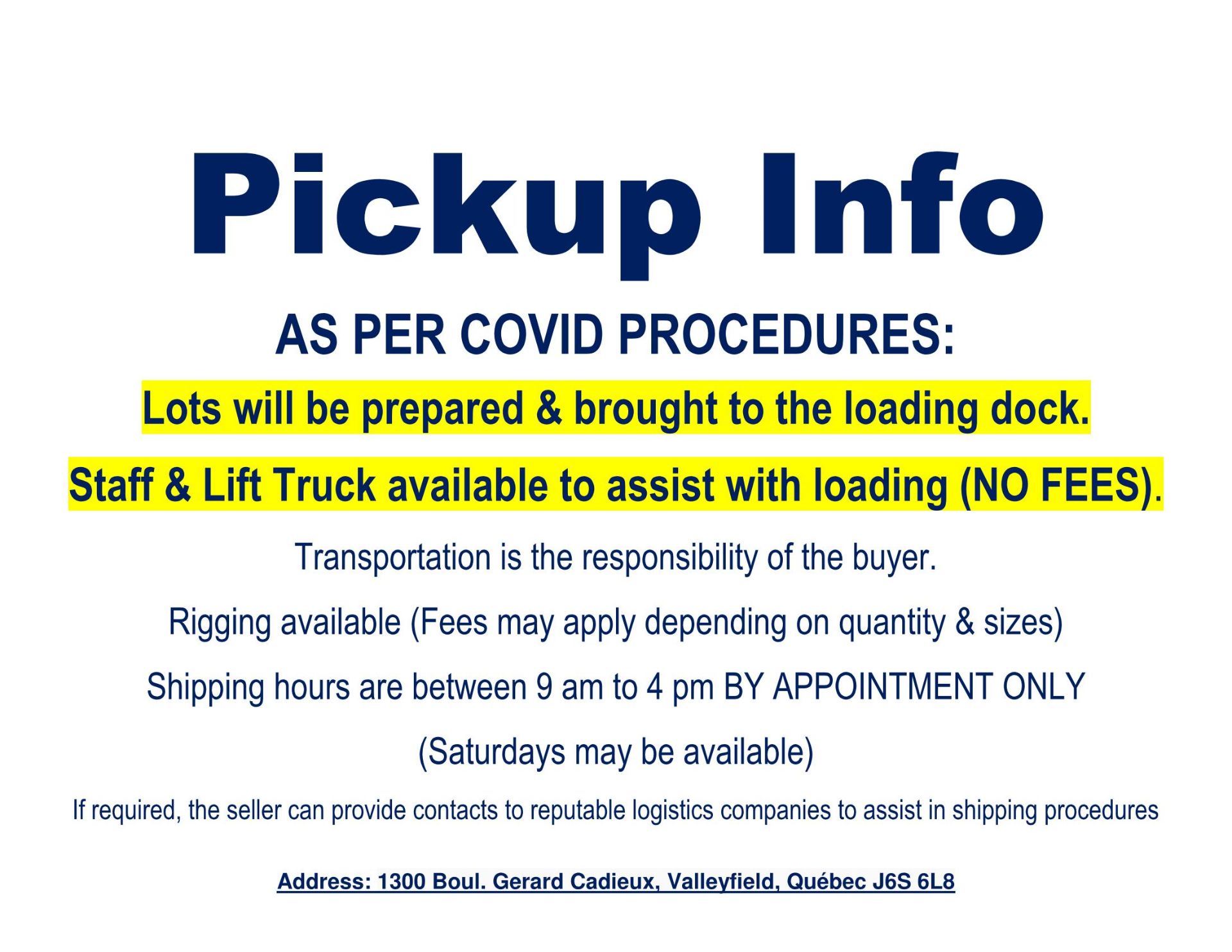 IMPORTANT INFO FOR PICKUP