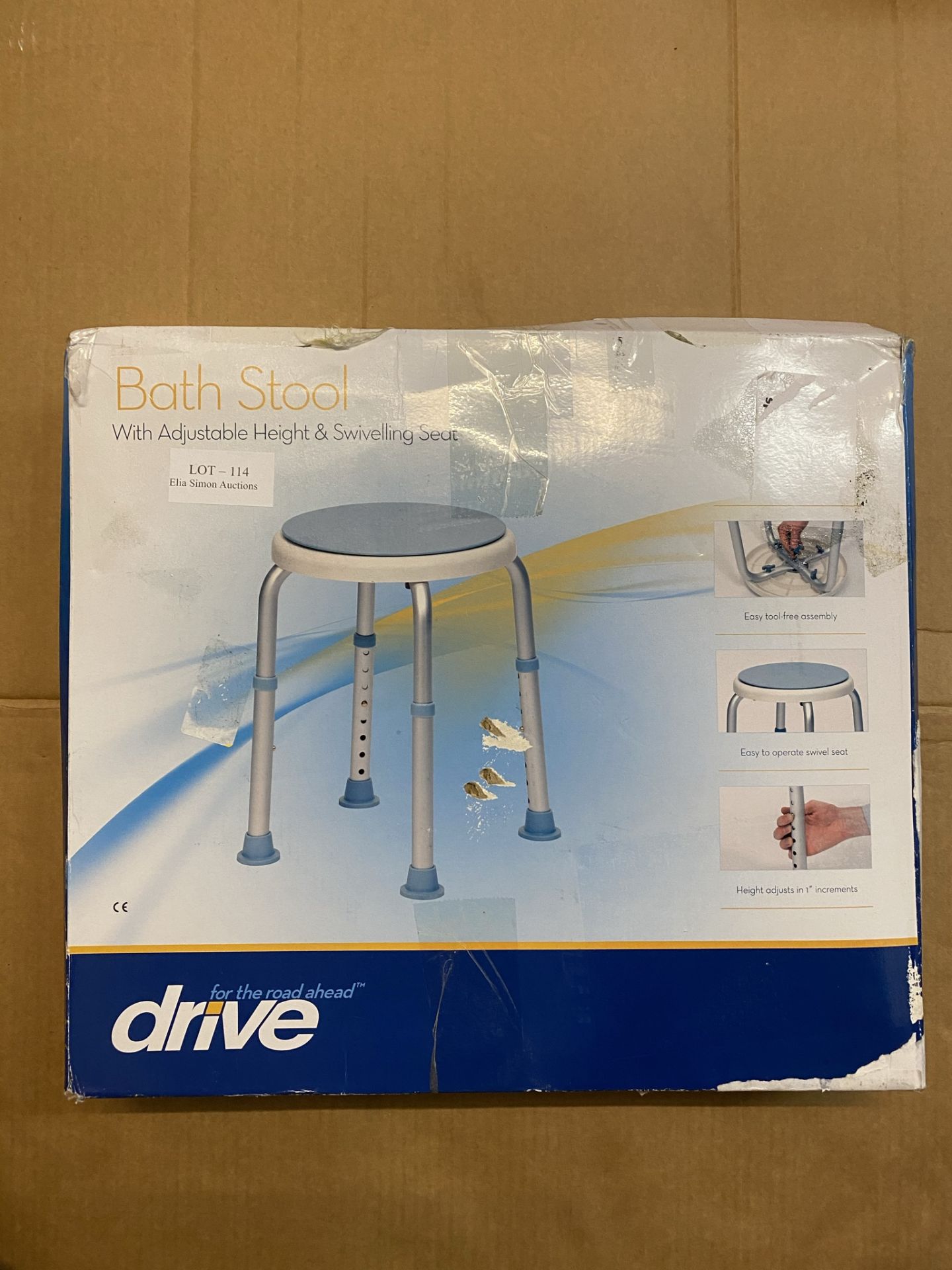 DRIVE BATH STOOL WITH ADJUSTABLE HEIGHT AND SWIVELLING SEAT