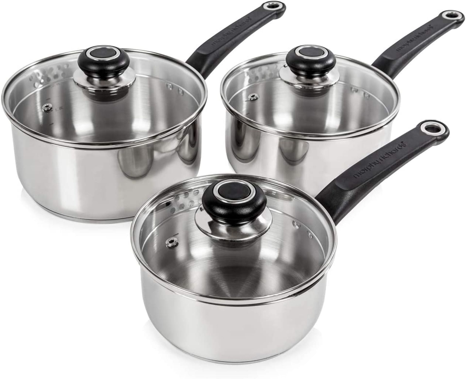 Morphy Richards Saucepans Sets With Lids, Stay Cool Handles, Themocore Technology, Stainless Steel P