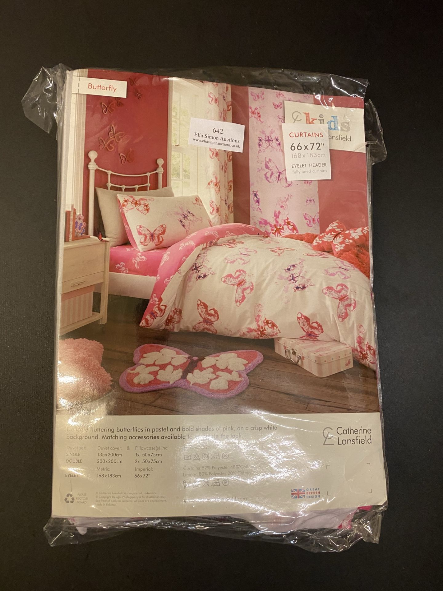 Catherine Lansfield Butterfly Easy Care Eyelet Curtains Pink, 66x72 Inch - Image 2 of 2