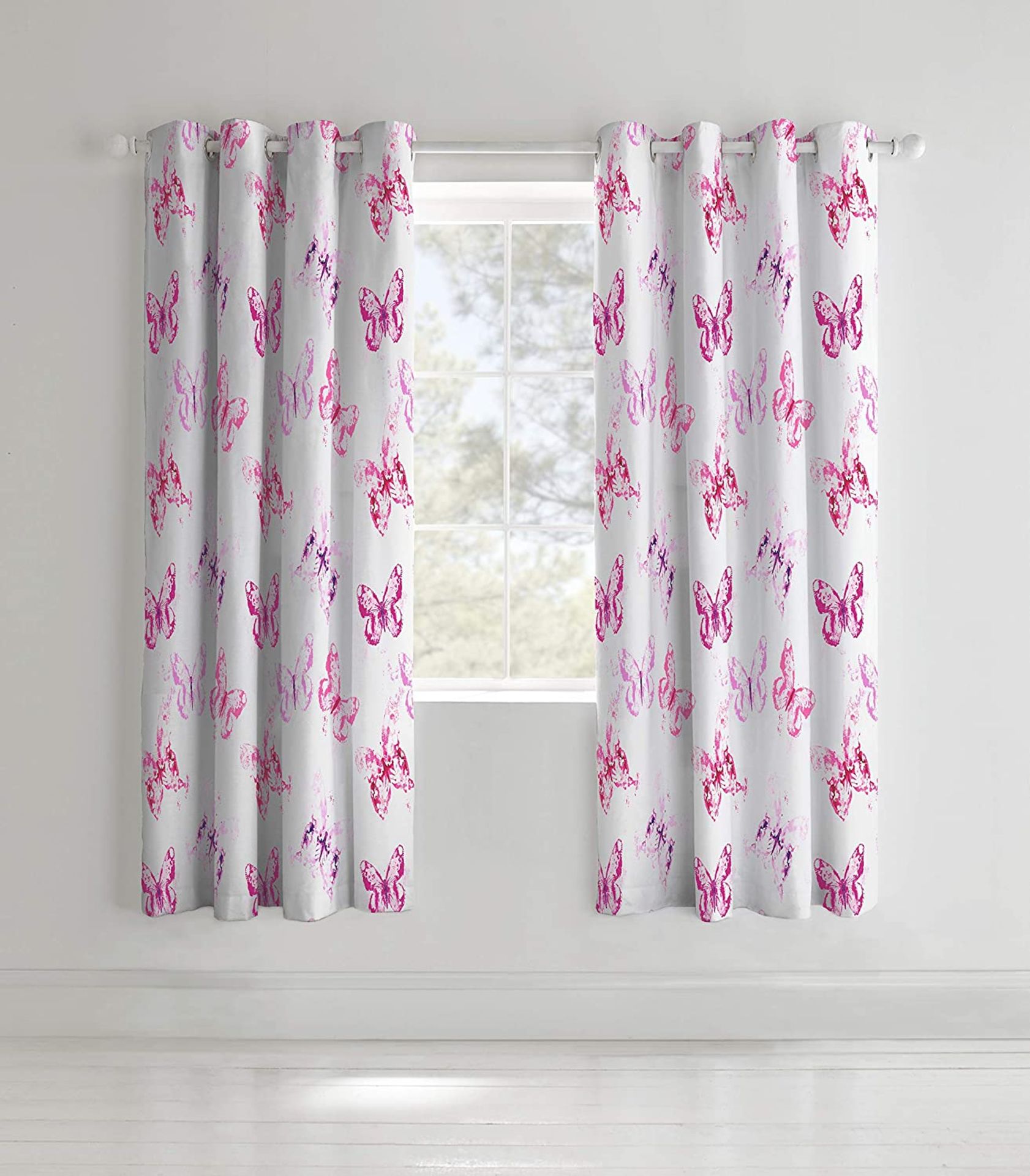 Catherine Lansfield Butterfly Easy Care Eyelet Curtains Pink, 66x72 Inch