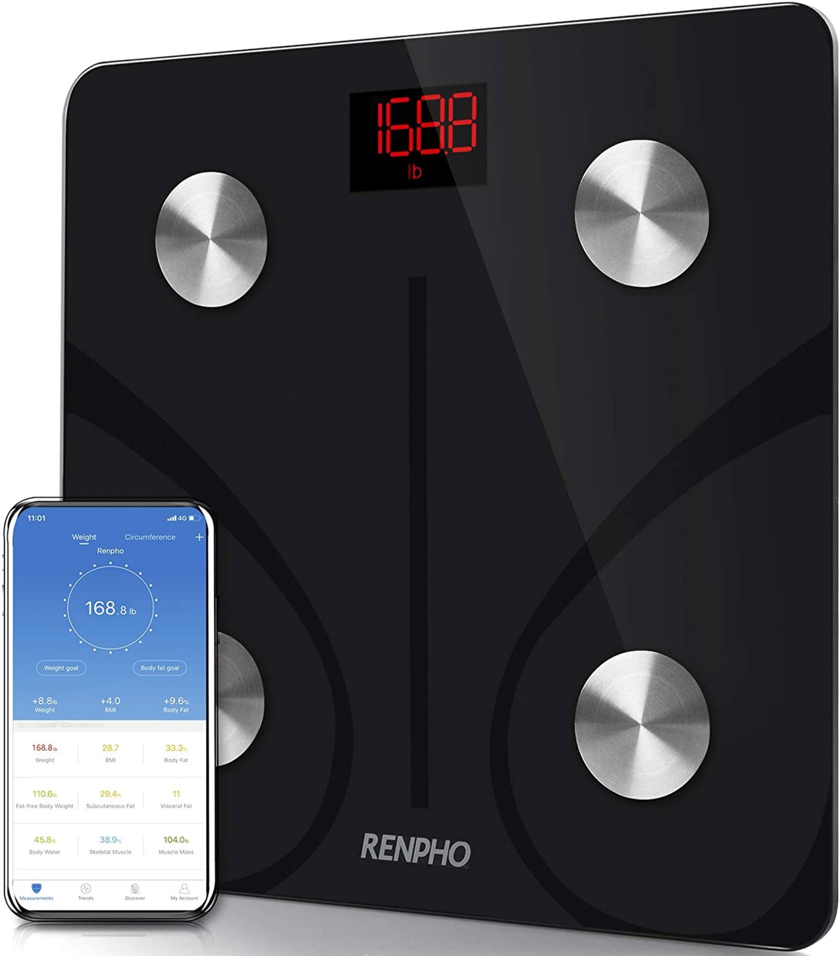RRP £30 RENPHO Body Fat Scale Bluetooth, Digital Body Weight Bathroom Scales Weighing Scale with Sma