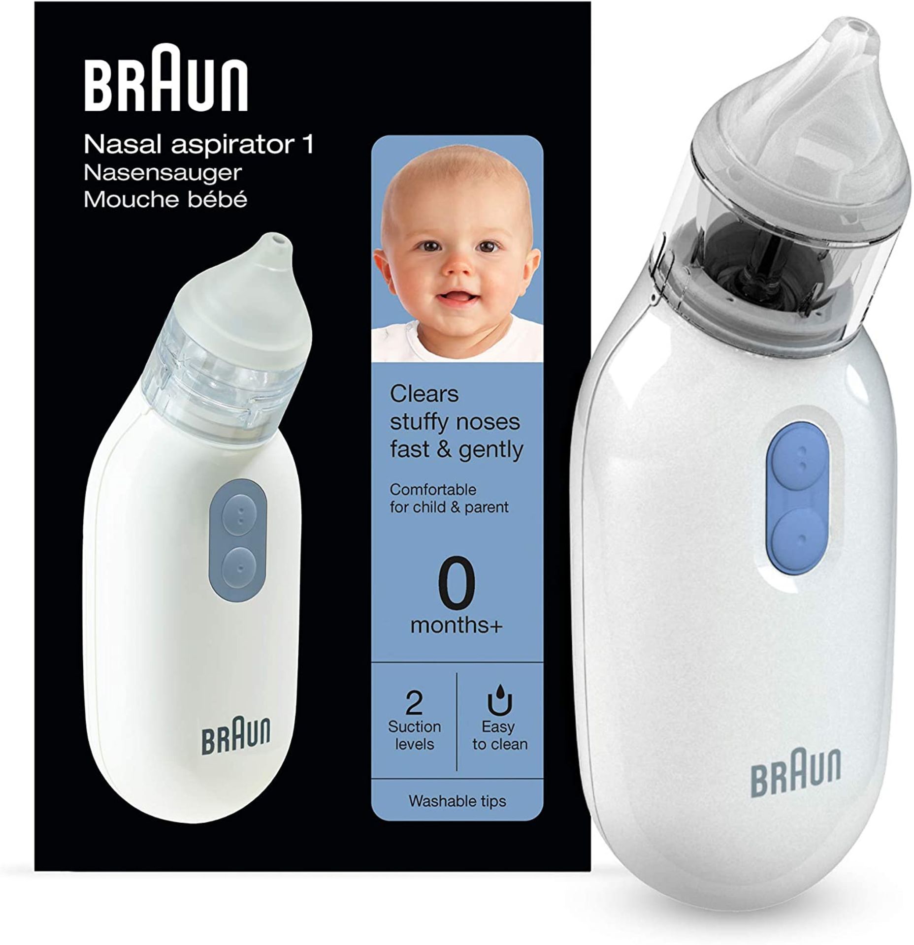RRP £30 Braun Nasal Aspirator 1, Clear Stuffy Noses Quickly & Gently. Electric Nasal Aspirator for A