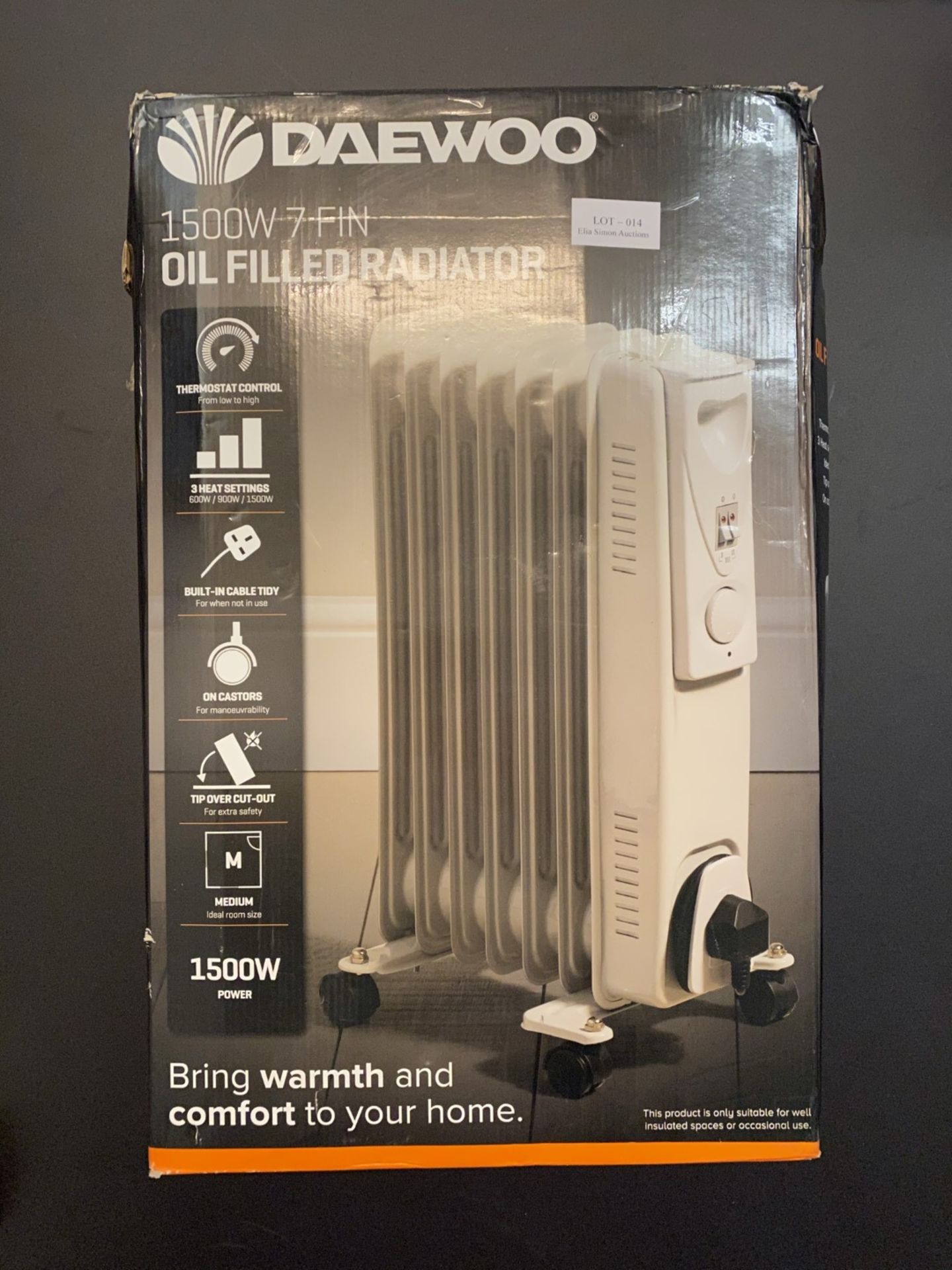 RRP £43 Daewoo Oil Filled 1500W Portable Radiator with Thermostat and Temperature Control - Ideal fo - Image 2 of 2