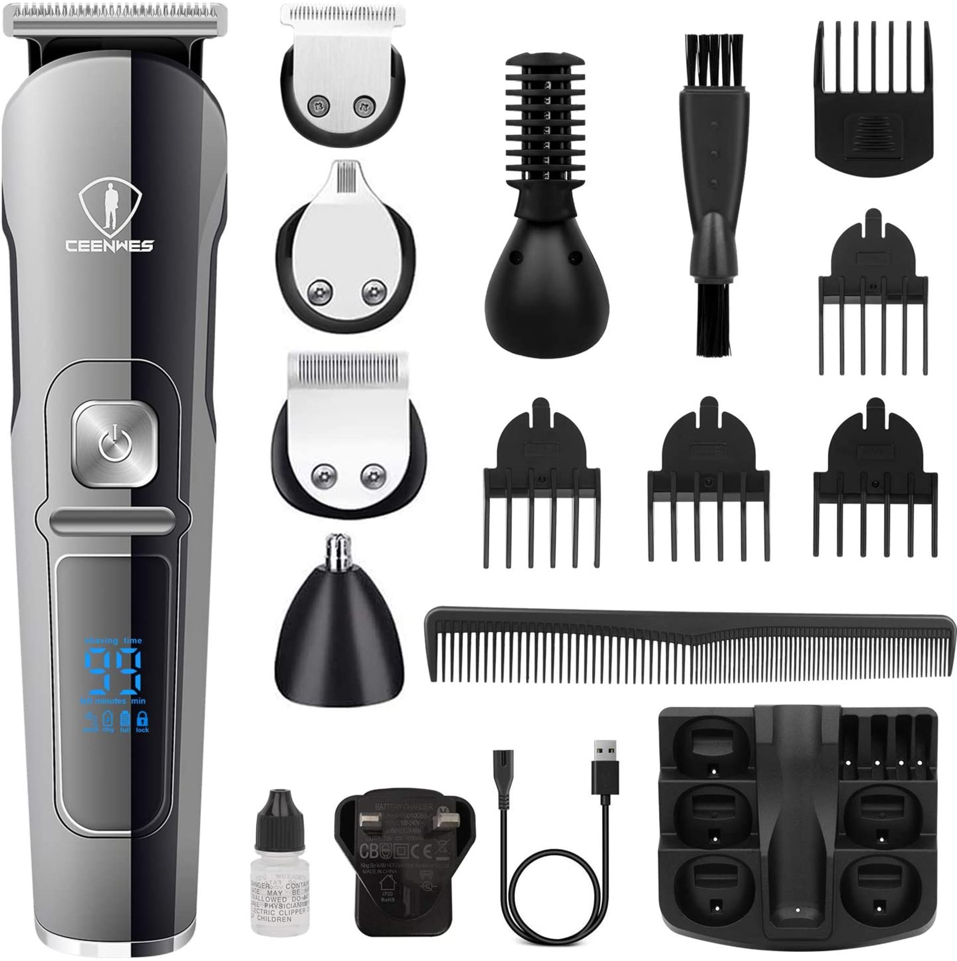 RRP £24 Ceenwes Beard Trimmer Hair Clippers Professional Mens Grooming Kit Cordless Waterproof Nose