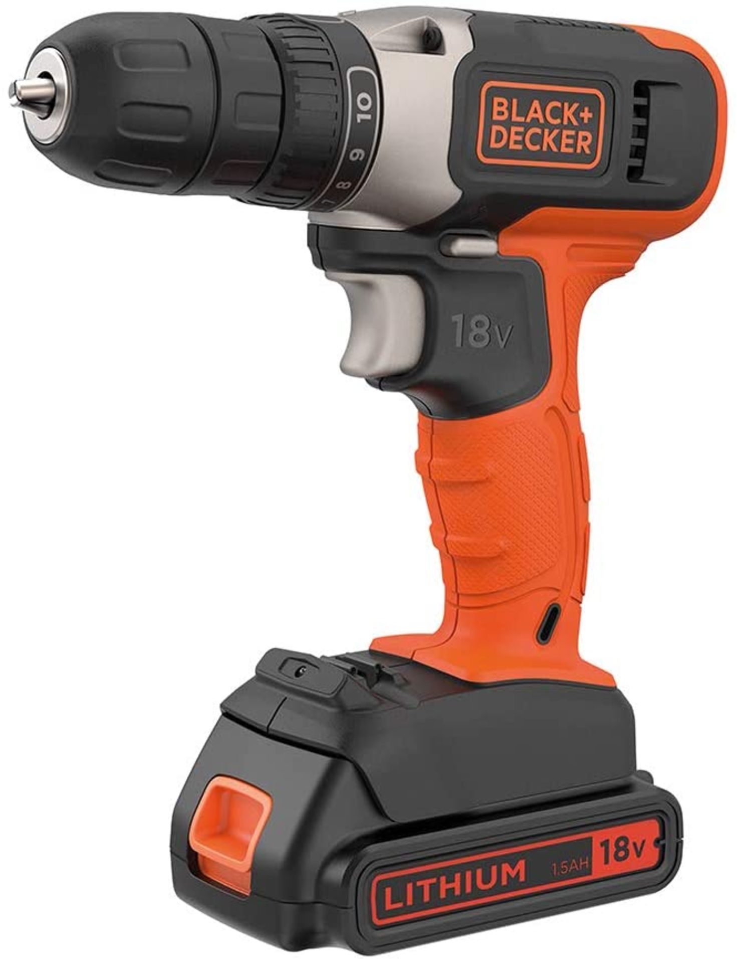 RRP £65 BLACK+DECKER 18 V Cordless Drill Driver with 10 Torque Settings, 1.5 Ah Lithium-Ion Battery,