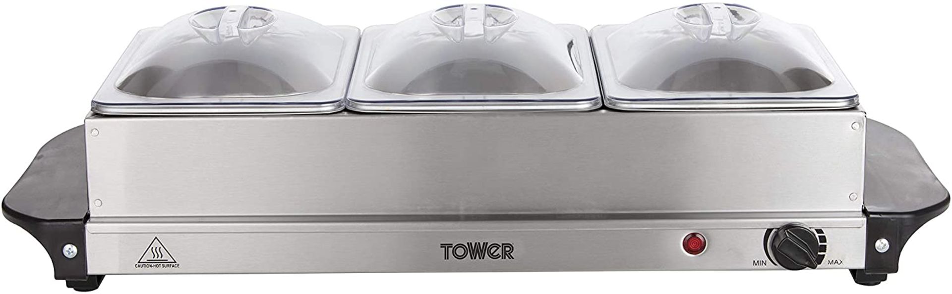 RRP £50 Tower Three Tray Buffet Server and Plate Warmer with Adjustable Temperature Setting, LED Pow