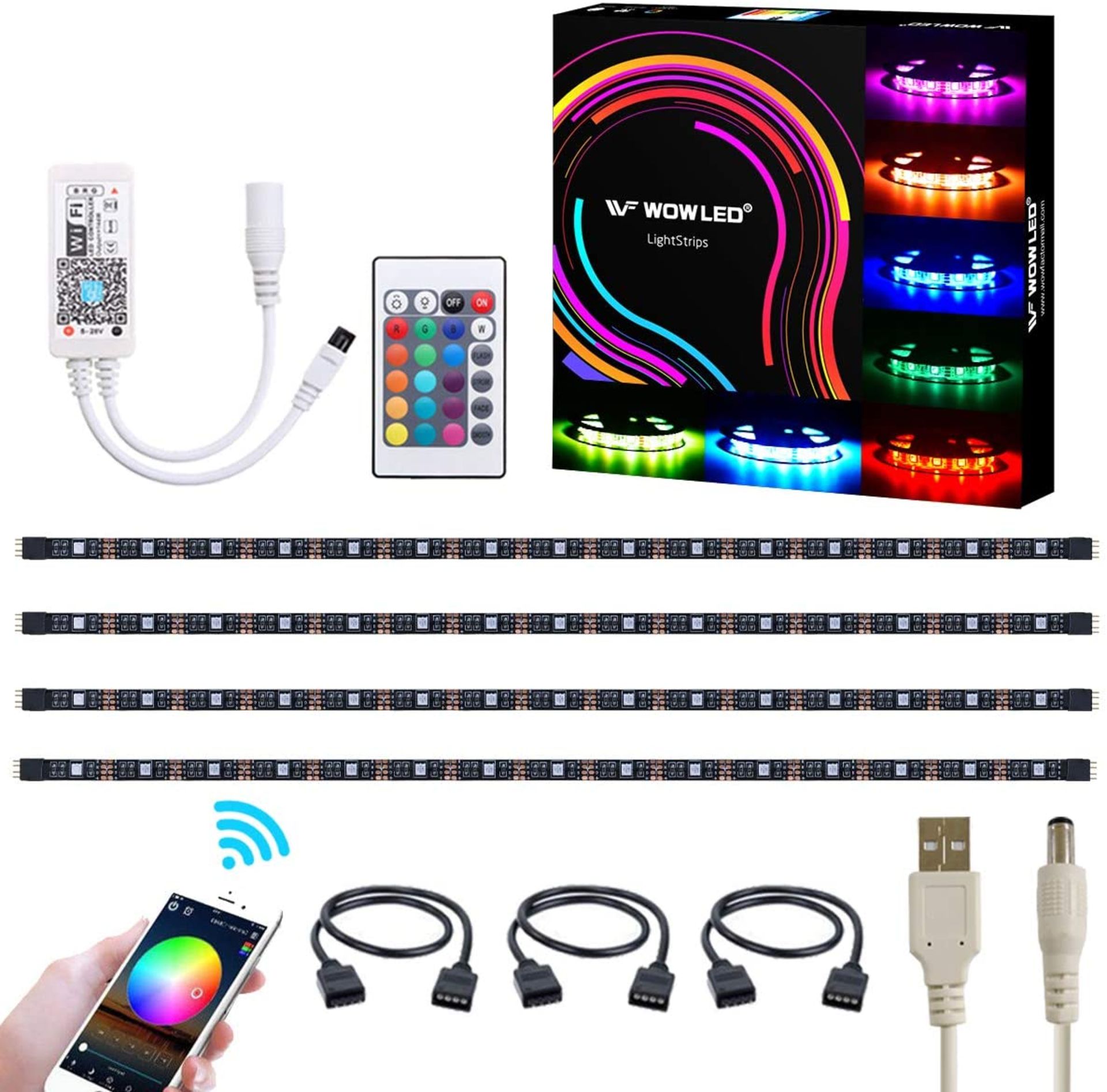 WOWLED WiFi Smart USB RGB LED TV Backlight Strip, Compatible with Alexa and Google Home, 4pcs Flexib