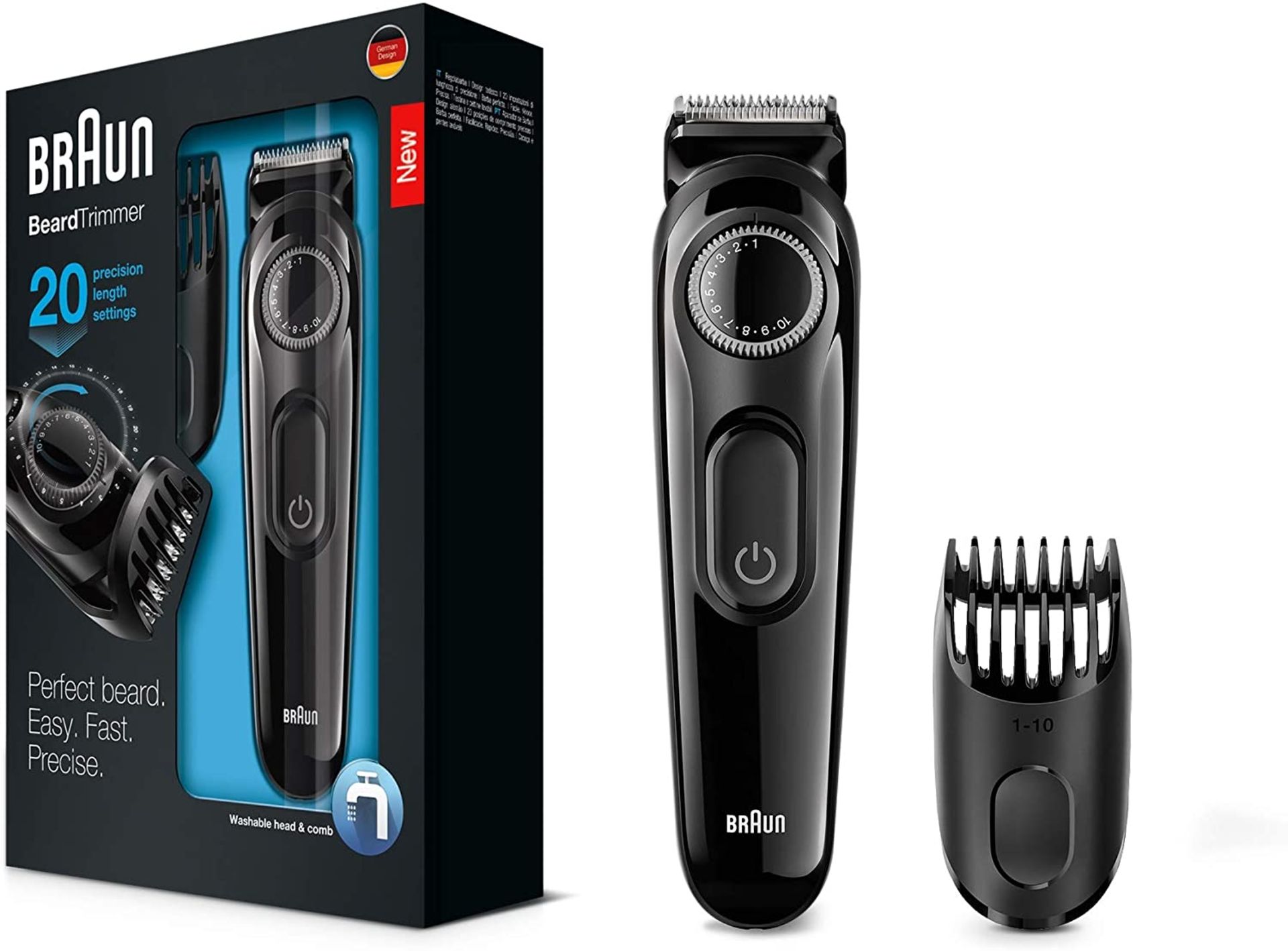 Braun Beard Trimmer BT3022 Beard Trimmer and Hair Clipper Lifetime Sharp Blades, 2 pin plug